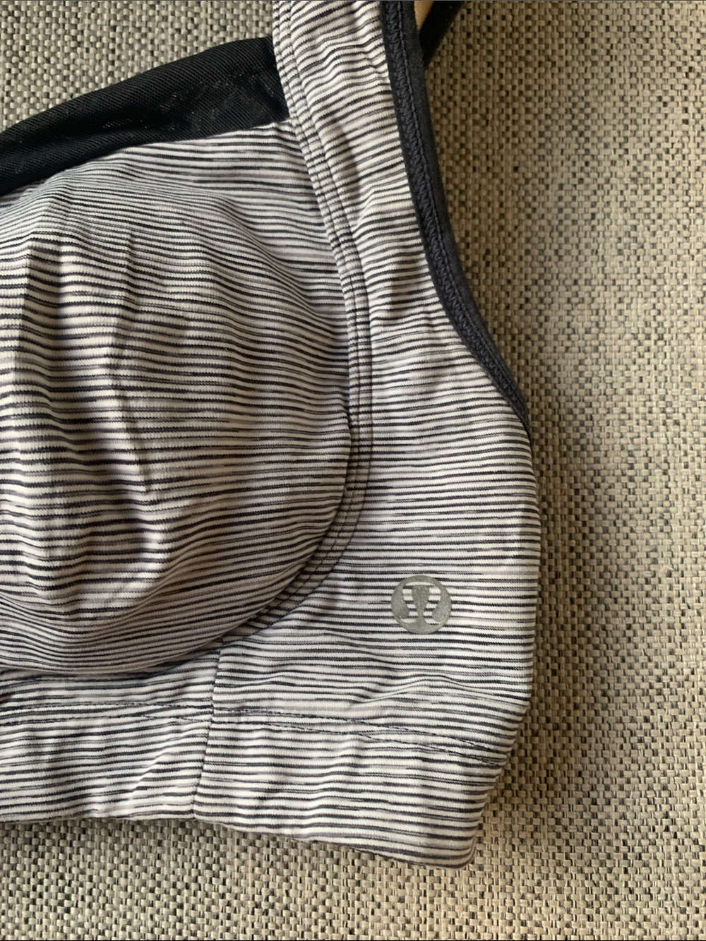 Striped Supportive Lululemon Sports Bra in Light Gray and Black - Picture 2 of 4